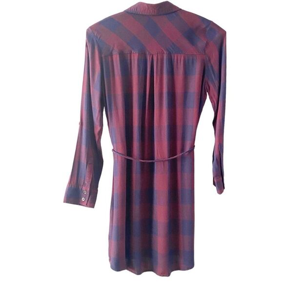 TINSEL Burgundy Purple V Neck Button Front Roll Tab Sleeve Shirt Dress M - Picture 2 of 9